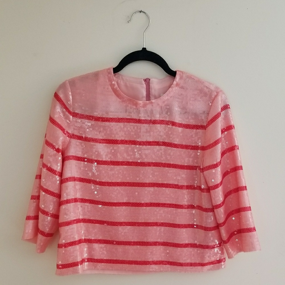 NWT Kate Spade Strip Sequin Top in Pink